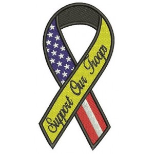 Support Our Troops Yellow Ribbon with American Flag Machine Embroidery Digitized Filled Pattern - Instant Download 4x4 , 5x7, 6x10 hoops