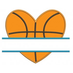 Basketball Heart Split Applique Machine Embroidery Digitized Design Pattern - Instant Download - 4x4 , 5x7, 6x10