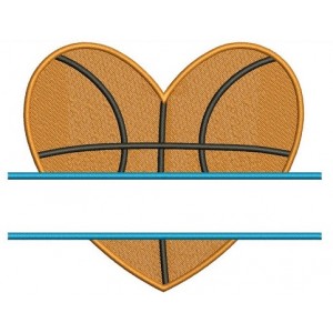 Basketball Heart Split Machine Embroidery Digitized Design Filled Pattern - Instant Download - 4x4 , 5x7, 6x10