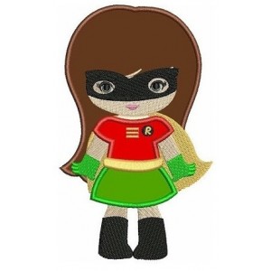 Girl Superheroe Robin's Little sisterApplique (hands out) Machine Embroidery Digitized Pattern - Instant Download - 4x4 , 5x7, 6x10 hoops