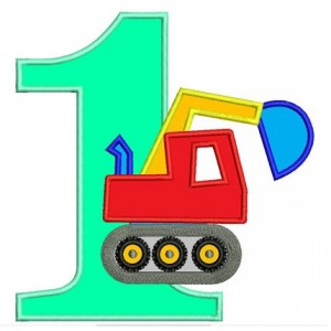 First (1st) Birthday Excavator Construction Truck Machine Embroidery Applique Design Pattern- Instant Download - 4x4 , 5x7, and 6x10 hoops