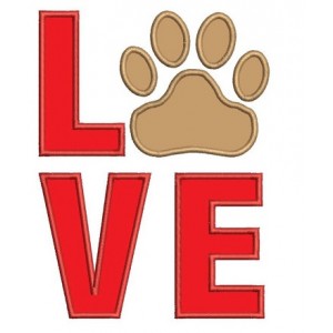 Love my Dog Paw Machine Embroidery Digitized Applique (pattern) - Instant Download - for 4x4 , 5x7, and 6x10 hoops