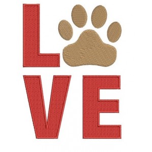 Love my Dog Paw Machine Embroidery Digitized Filled Design (pattern) - Instant Download - for 4x4 , 5x7, and 6x10 hoops