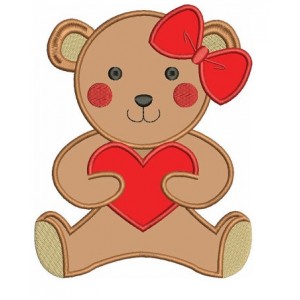 Instant Download Applique Teddy Bear with Hearts Machine Embroidery Design comes in three sizes to fit 4x4 , 5x7, and 6x10 hoops