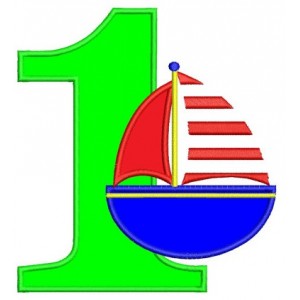Birthday Number One (1) Little Boat Machine Embroidery Applique Design Digitized Pattern - Instant Download - 4x4 , 5x7, and 6x10 hoops