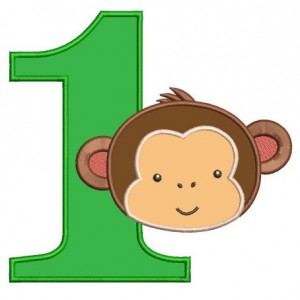 First Birthday Number 1 Monkey Design Machine Embroidery Digitized Applique Pattern - Instant Download - 4x4 , 5x7, and 6x10 -hoops